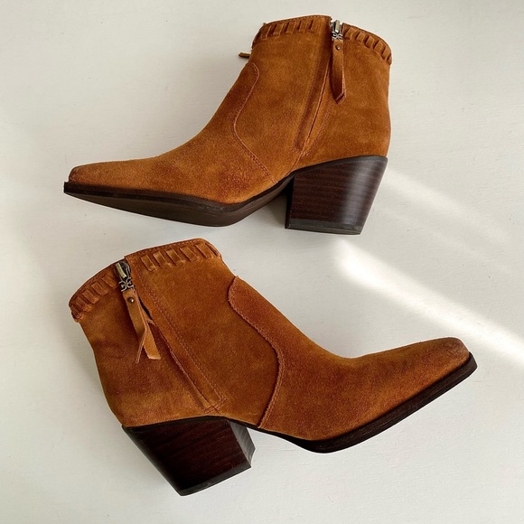 ✨SAM EDELMAN Willice Suede Fringe Heeled Booties Boho - Picture 6 of 12